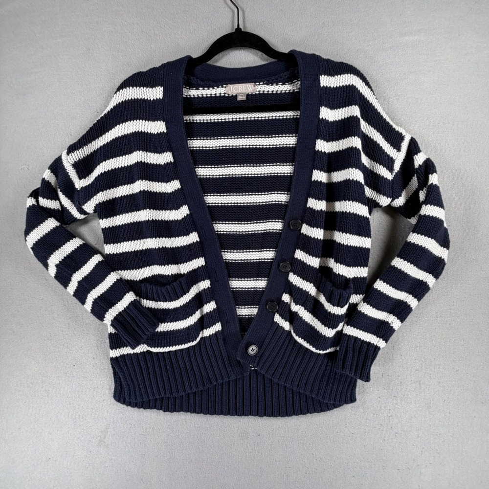 J.Crew Women's XXS Navy White Striped Button Cardigan Sweater Preppy Nautical
